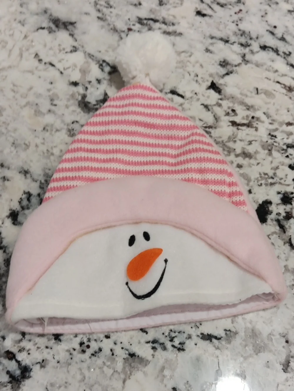 Kids Pink Snowman Pom-Pom Beanie Hat